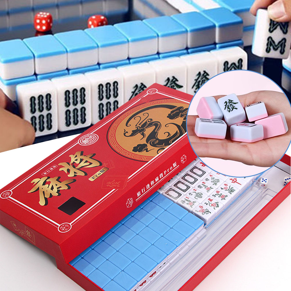 Board Game Name - Draagbare reismini-mahjong-set Reismahjong-set met opbergdoos Valbestendig