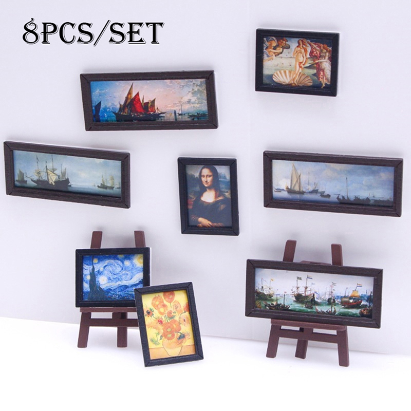 Miniature Painting Set - 8 stks/set 1:12 Poppenhuis Miniatuur Vintage